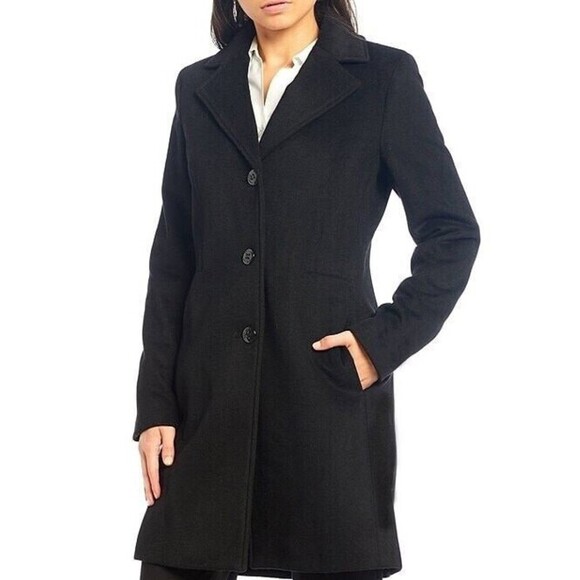 Calvin Klein Single Breasted Cashmere Wool Blend Reefer Coat Black Size 6 $400 - Picture 14 of 15